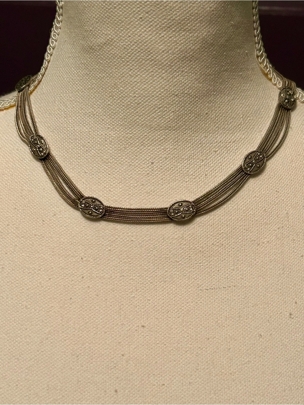 Vintage Sterling Silver Multi-Strand 925 Choker Necklace Turkish Ottoman Style